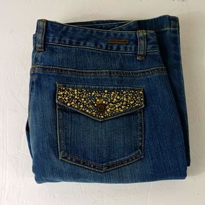 Michael Kors Bootcut Blue Jeans Women Size 6 Flap Back Pockets With Rhinestones
